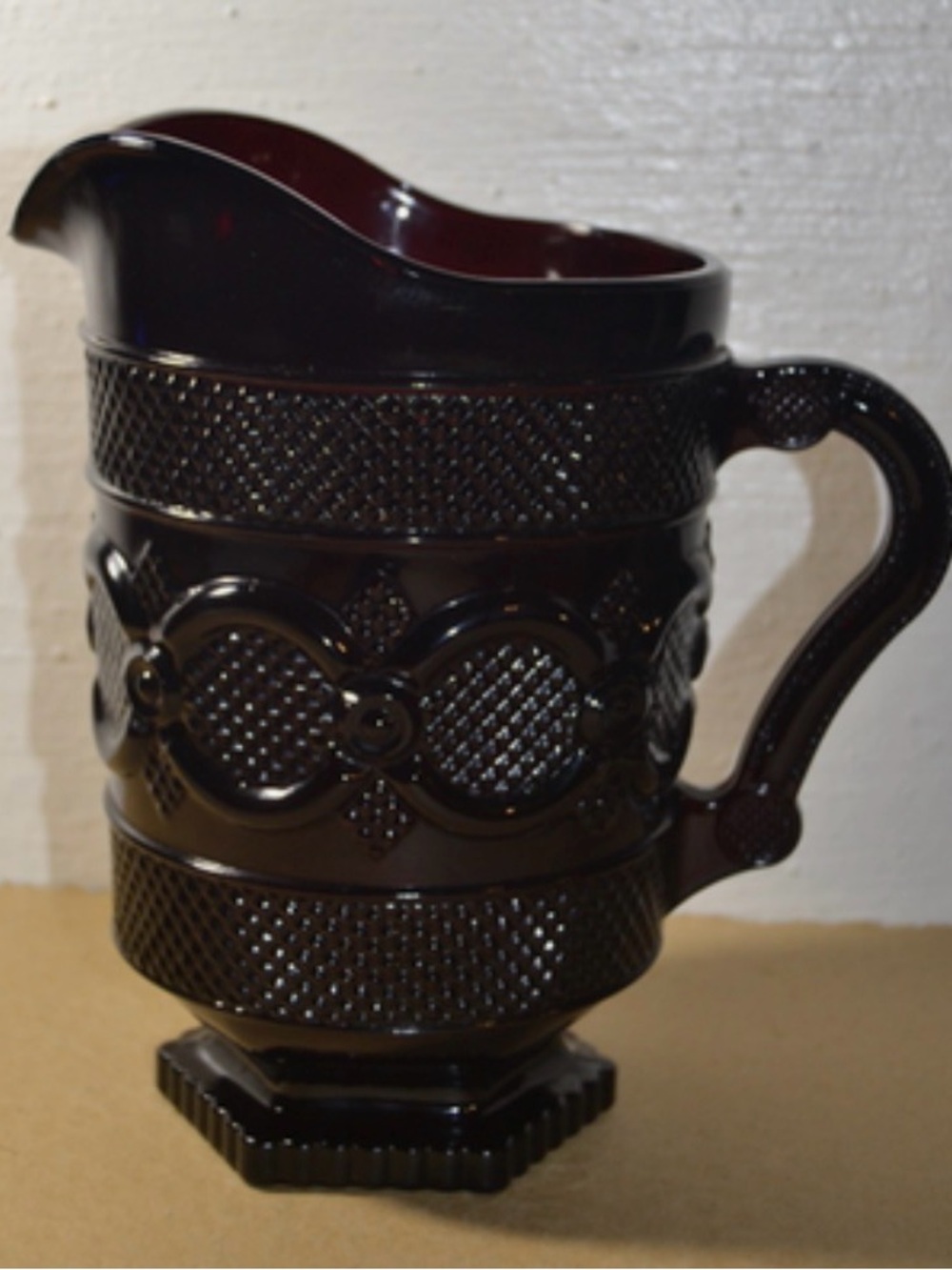 🌸 Vintage Avon Cape Cod Collection Pitcher Vintage Ruby Red Glass 48 Ounce